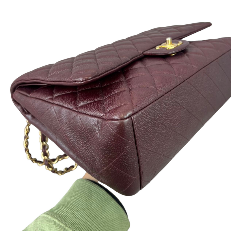 Double Flap Maxi Caviar Burgundy GHW