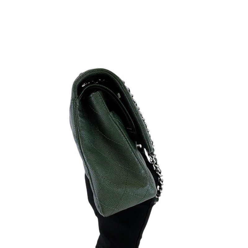 Medium Classic Double Flap Caviar Green SHW