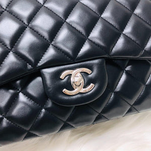 Jumbo Double Flap in Black Lambskin with SHW