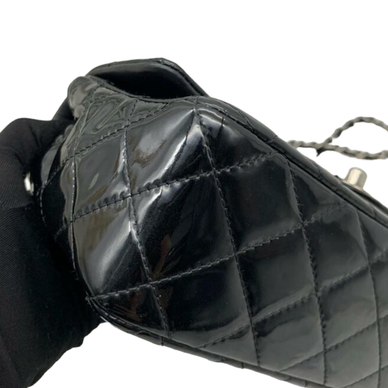Mini Rectangle Flap Black Patent SHW