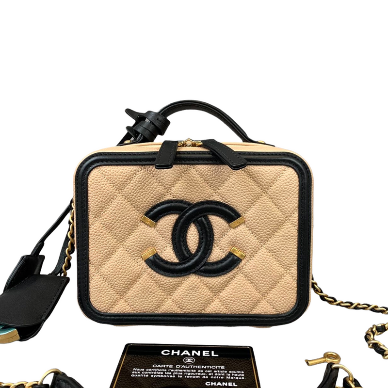 CHANEL, Bags, Caviar Quilted Small Cc Filigree Vanity Case Black