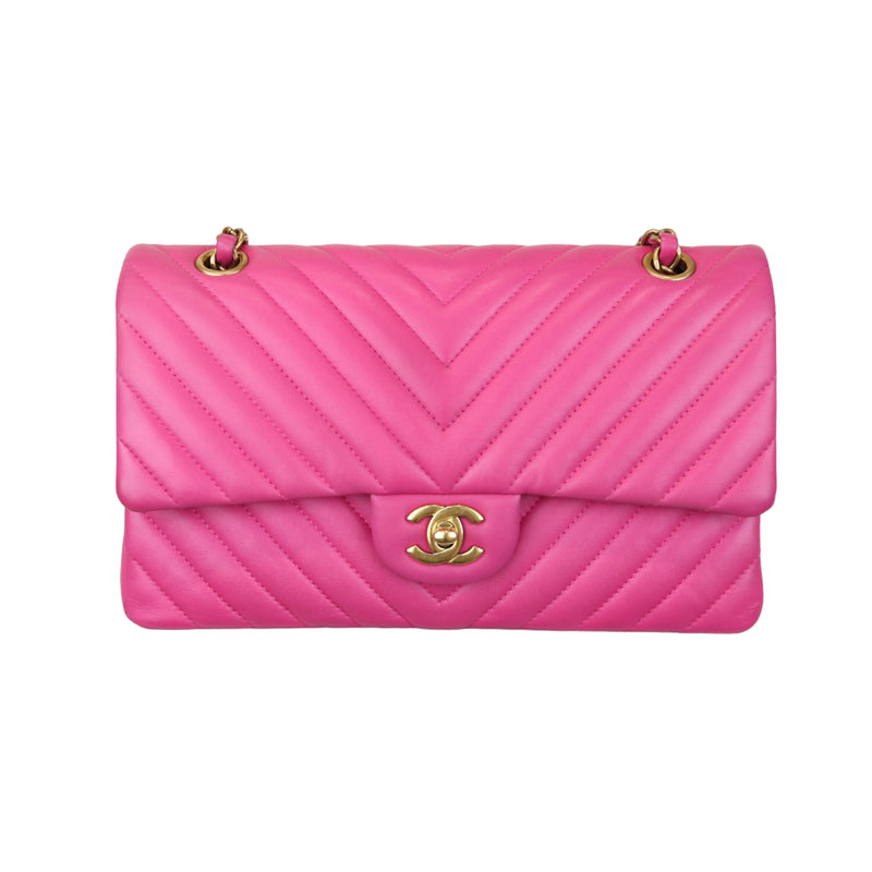 Classic Chevron Flap Medium Lambskin Pink GHW