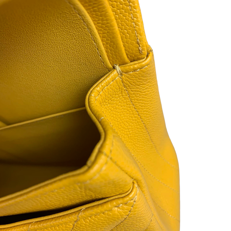Small Classic Chevron Flap Caviar Yellow SHW