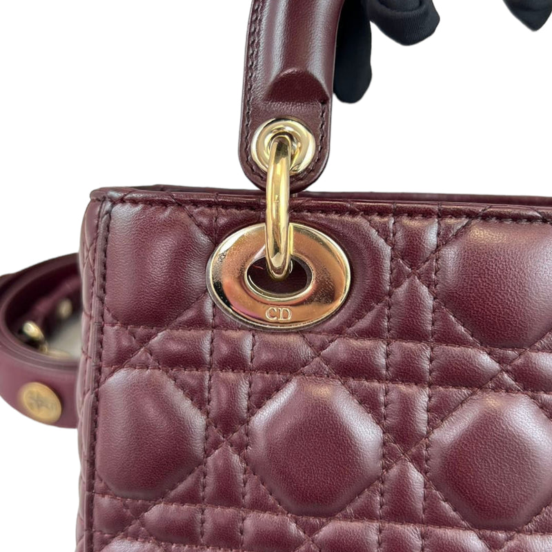 Small Lady Dior Lucky Badges Lambskin Burgundy GHW