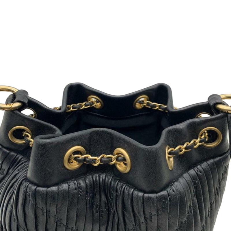 CHANEL Metallic Lambskin Coco Pleats Drawstring Bag Gold 1231334