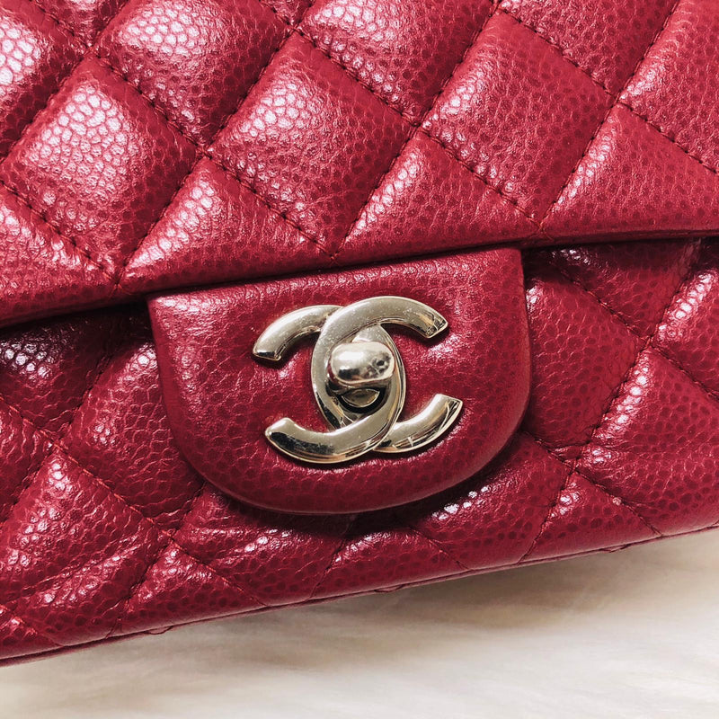 Square Mini Flap Caviar Red SHW