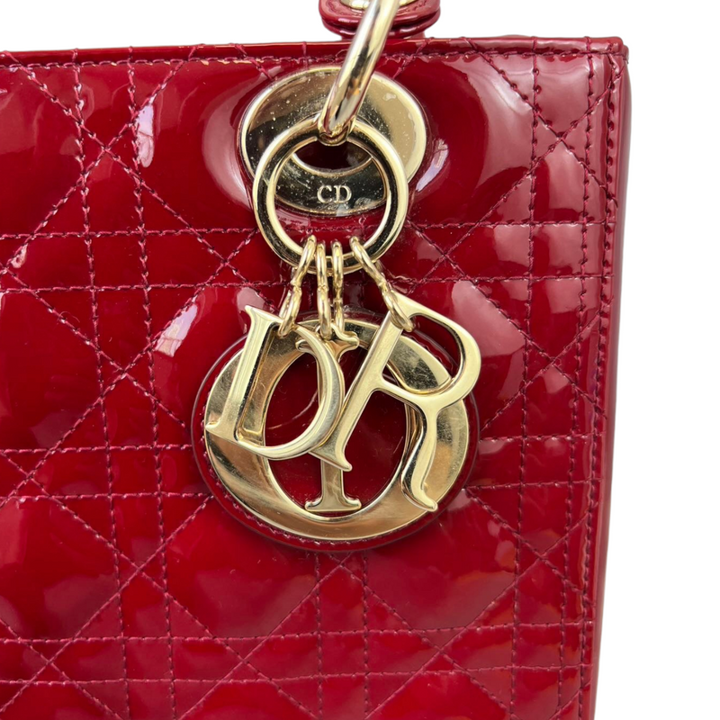 Medium Lady Dior Cannage Patent Red GHW