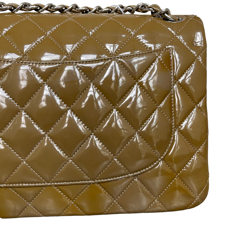 Jumbo Double Flap Patent Taupe SHW