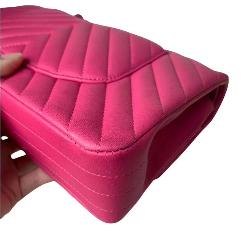 Classic Chevron Double Flap Medium Lambskin Pink GHW