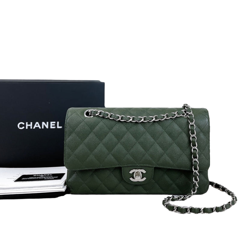 Medium Classic Double Flap Caviar Green SHW