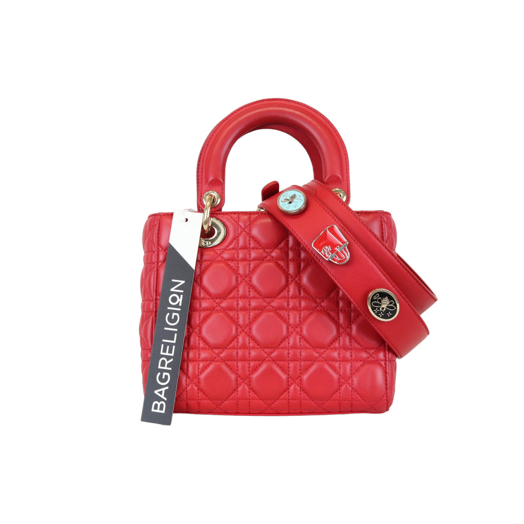 Small My Lady Dior Lucky Badges Lambskin Red GHW
