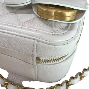 CC Medium Caviar Quilted Vanity Case White GHW