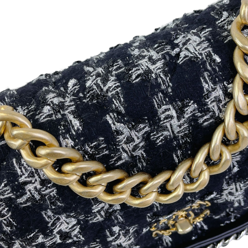 Chanel 19 large handbag, Wool tweed, gold-tone, silver-tone &  ruthenium-finish metal, burgundy, gray & black — Fashion | CHANEL