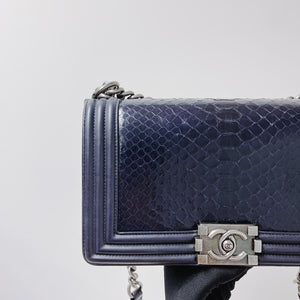 Python-Leather Old Medium Boy Navy Blue