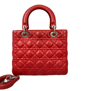 Medium Lady Dior Cannage Lambskin Red SHW