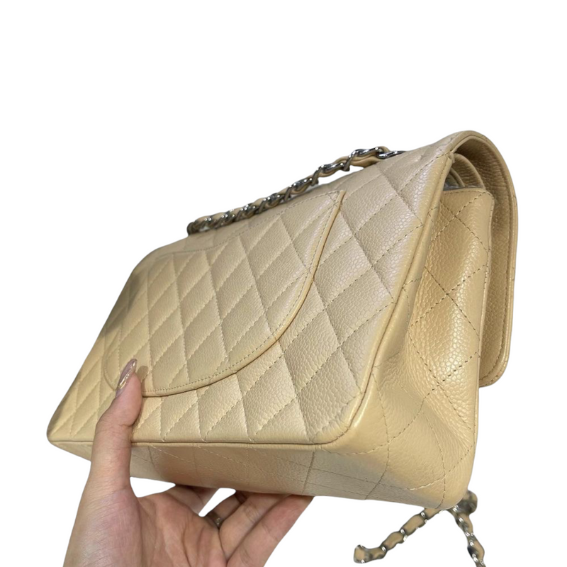 Classic Double Flap Caviar Medium Beige SHW