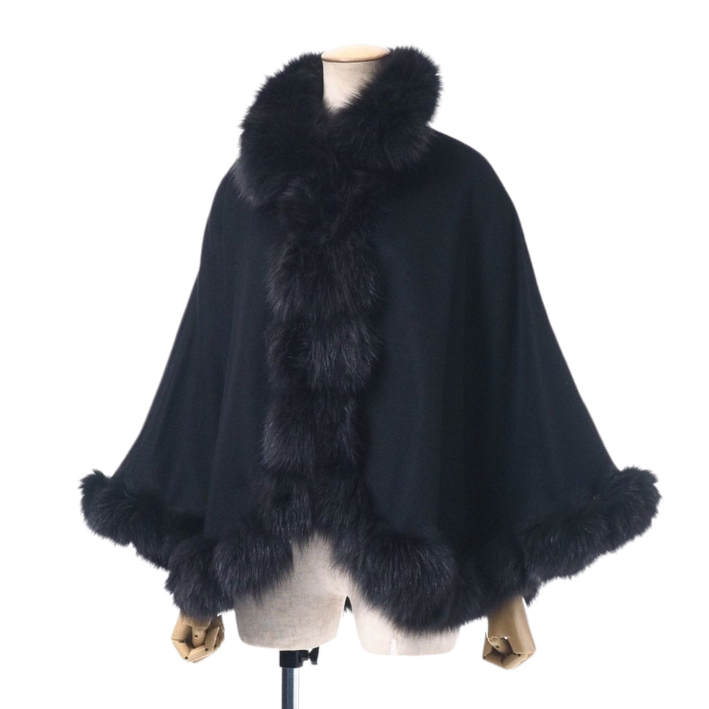 Silver Fox Fur Poncho Black M-L