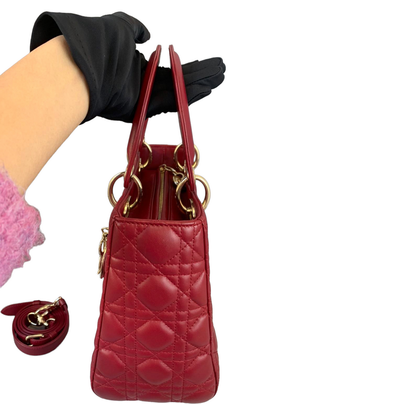 Lady Dior Medium Lambskin Burgundy GHW