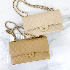 Classic Double Flap Caviar Medium Dark Beige GHW