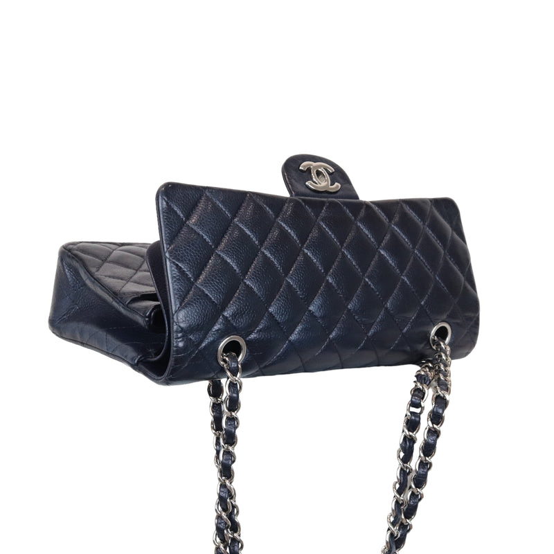 Classic Double Flap Caviar Medium Blue SHW