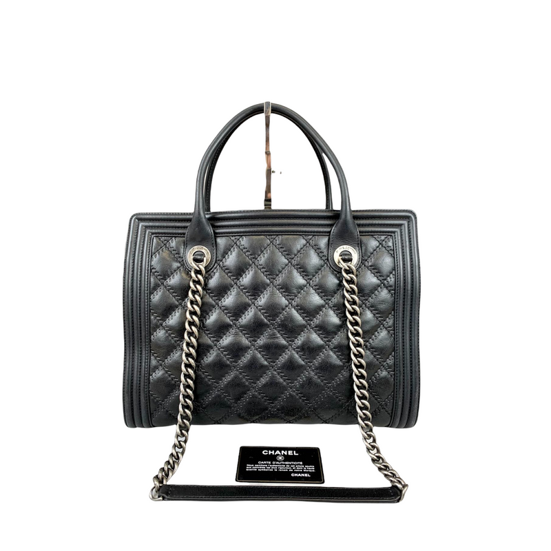 Double Stitched Boy Calf Tote Black RHW