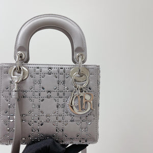 Embellished Cannage Satin Mini Lady Dior Grey
