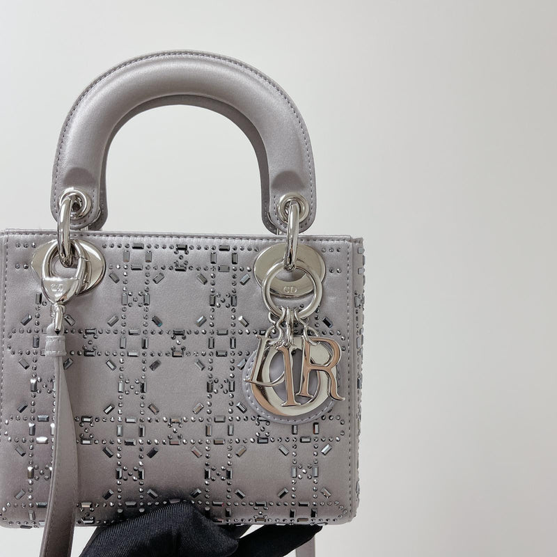 Embellished Cannage Satin Mini Lady Dior Grey
