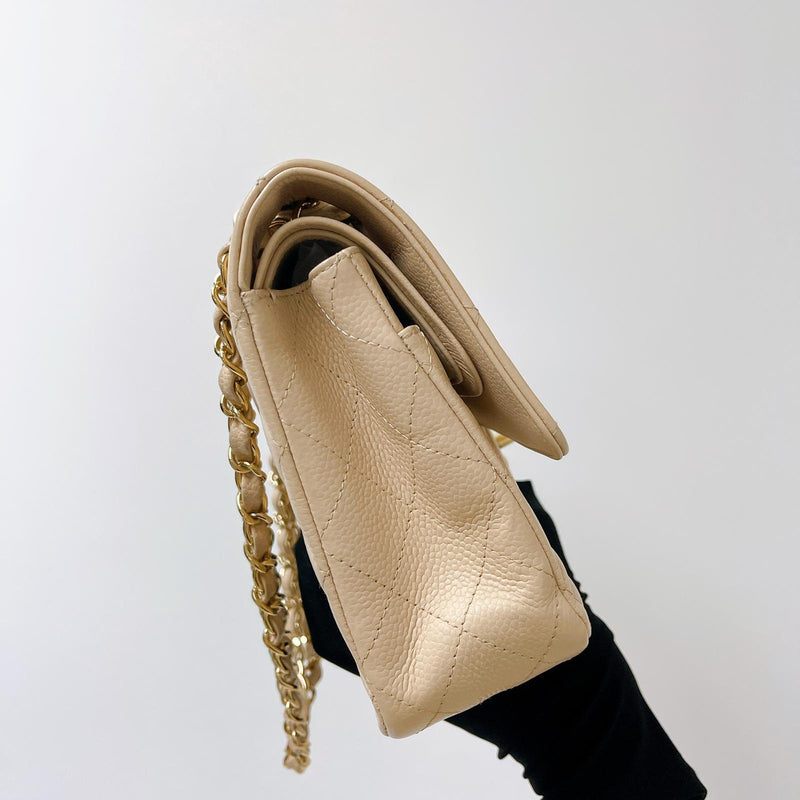 Double Flap Medium Caviar Beige GHW
