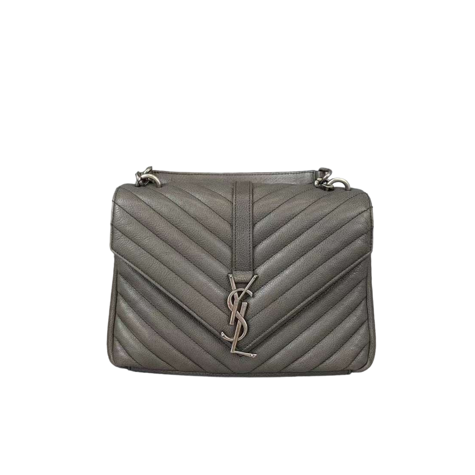 Saint Laurent Medium Chevron College Leather Bag Grey Bag Religion