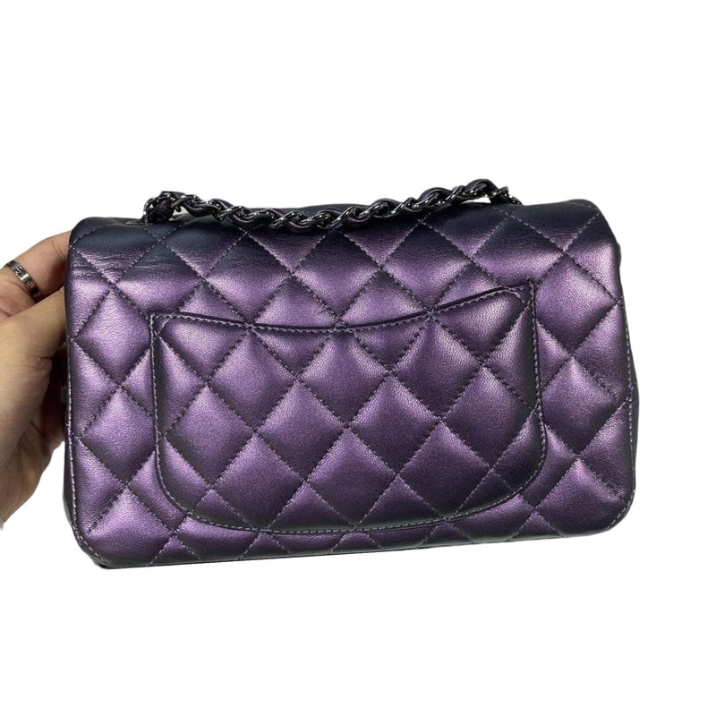 Rectangle Mini Lambskin iridescent Purple SHW