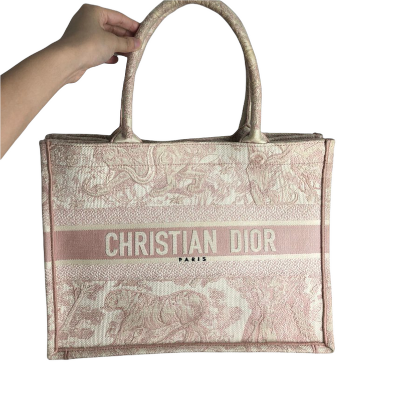 Christian Dior Book Tote Embroidered Canvas Medium Pink 217940185