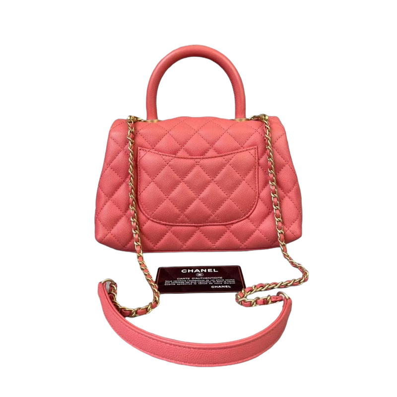 Chanel Mini Coco Handle Flap Bag in Coral Red Caviar | Dearluxe