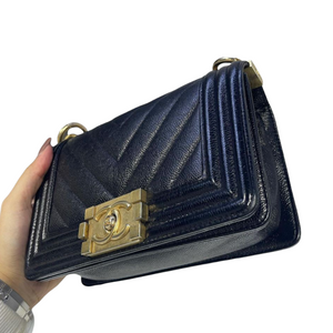 Le Boy Small Caviar Black GHW Quilted Chevron