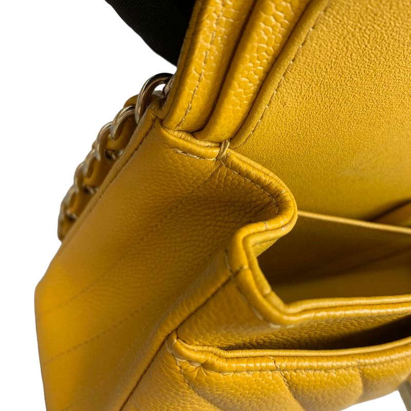 Small Classic Chevron Flap Caviar Yellow SHW