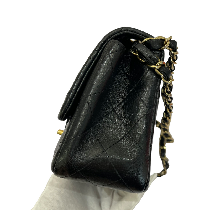 Square Mini Flap Lambskin Black GHW
