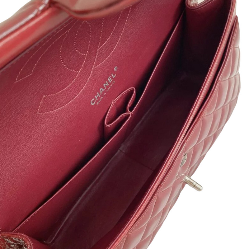 Chanel Double Flap Jumbo Patent Red SHW