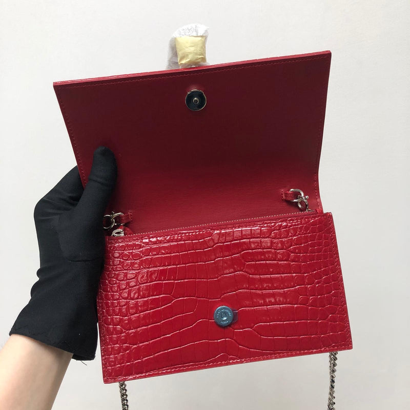 Classic Monogram Kate Tassel WOC in Red Crocodile Embossed Leather