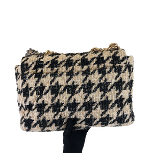 Maxi Chanel 19 Houndstooth Tweed 19K Beige Black Flap Bag