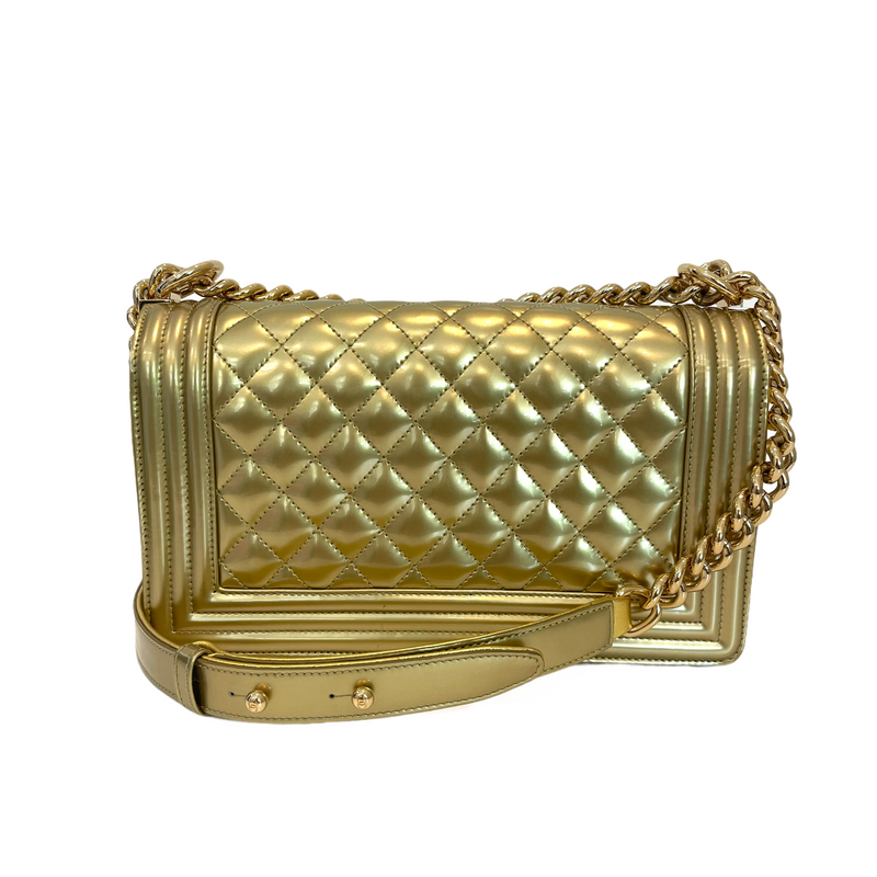 Old Medium Boy Bag in Patent Gold with GHW