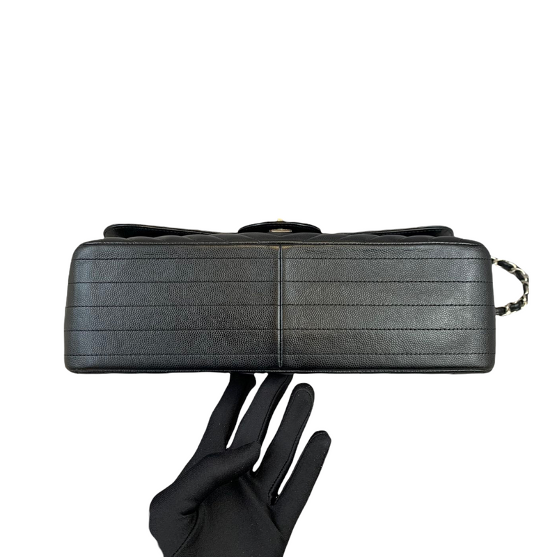 Classic Flap Jumbo Caviar Black Chevron SHW