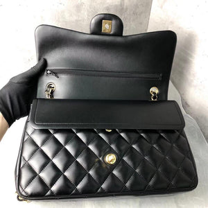 Jumbo Double Flap in Black Lambskin with GHW