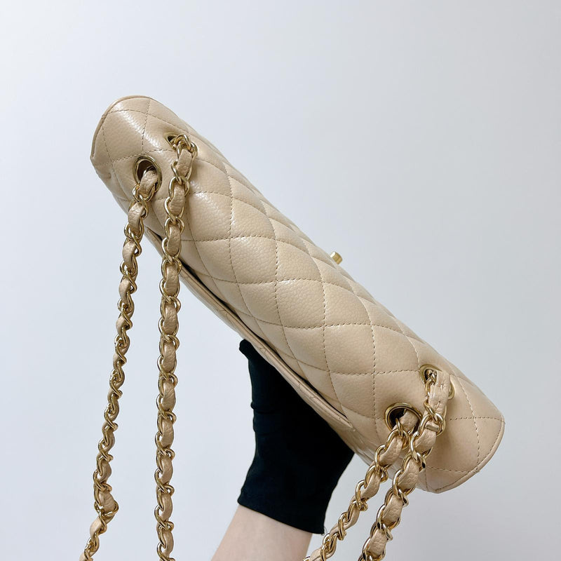 Double Flap Medium Caviar Beige GHW