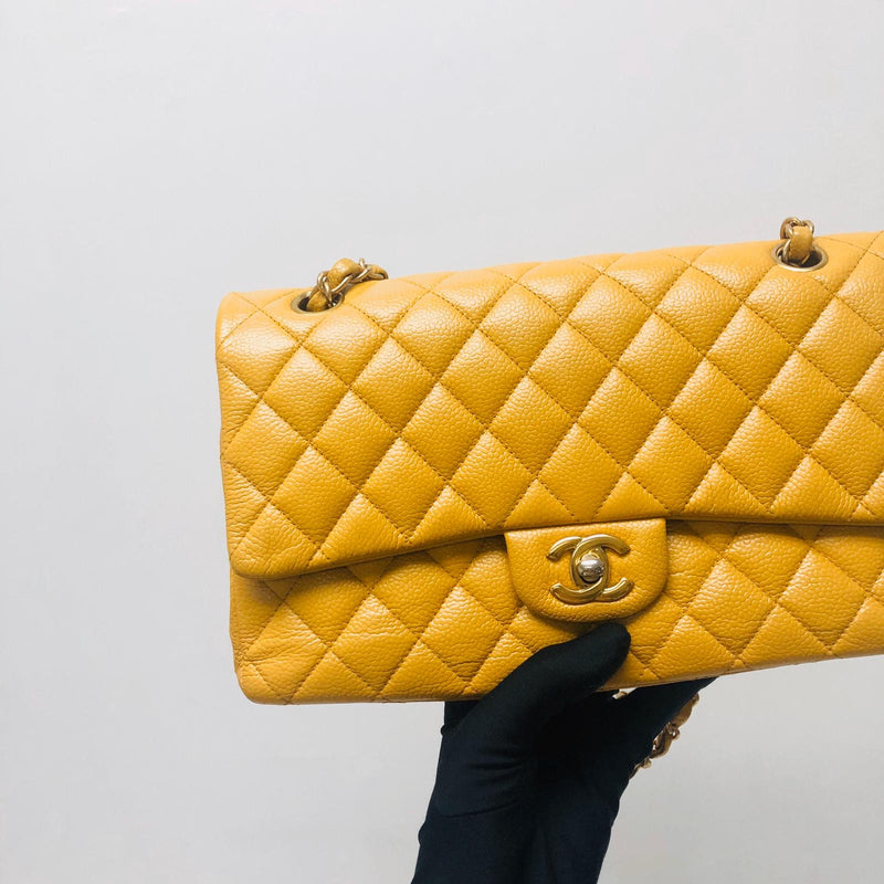 Classic Flap M/L Yellow Lambskin with GHW