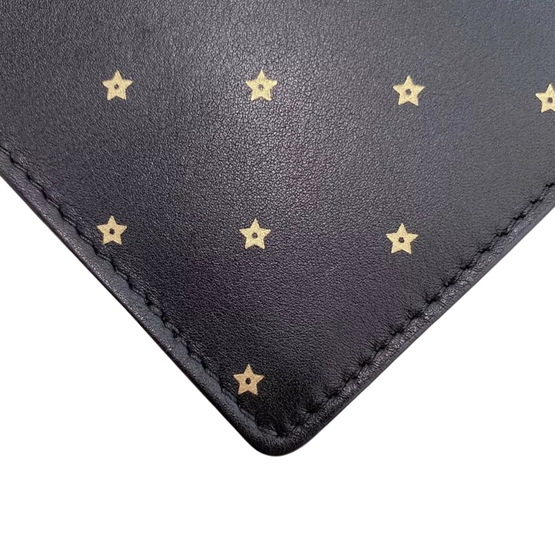 Star Printed Wallet On Chain Leather Black GHW