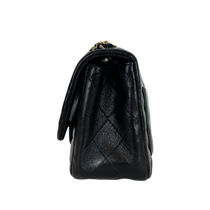 Square Mini Flap Lambskin Black GHW