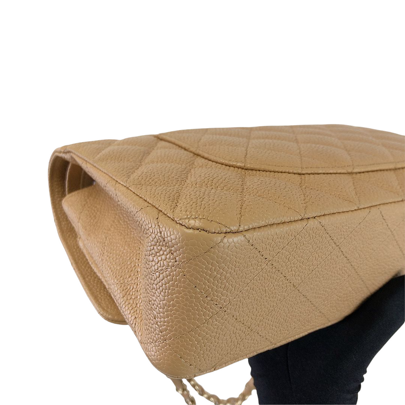 Classic Double Flap Caviar Medium Dark Beige GHW