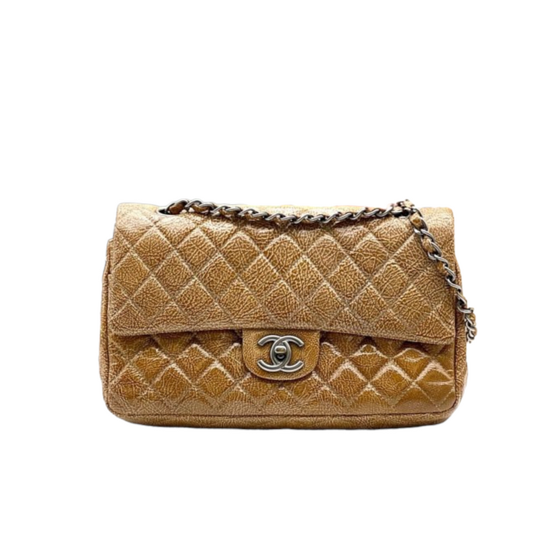 Medium Classic Flap Crumpled Calfskin Brown RHW