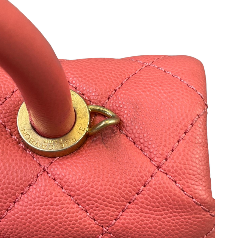 Chanel Mini Coco Handle Flap Bag in Coral Red Caviar | Dearluxe