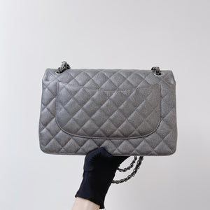 Jumbo Classic Double Flap Caviar Iridescent Dark Grey RHW