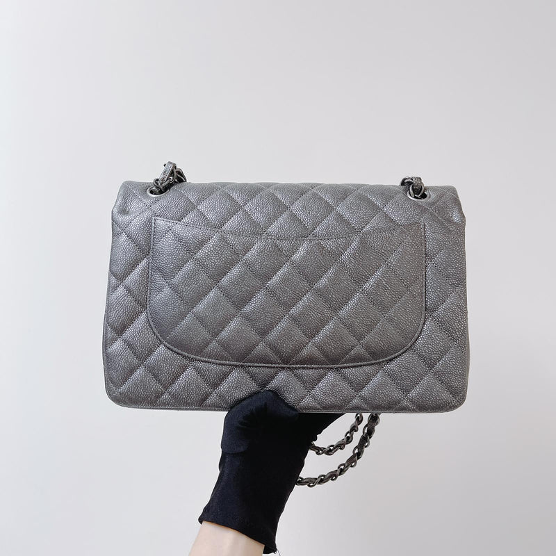 CHANEL Metallic Caviar Quilted Extra Mini Flap Charcoal 1133105